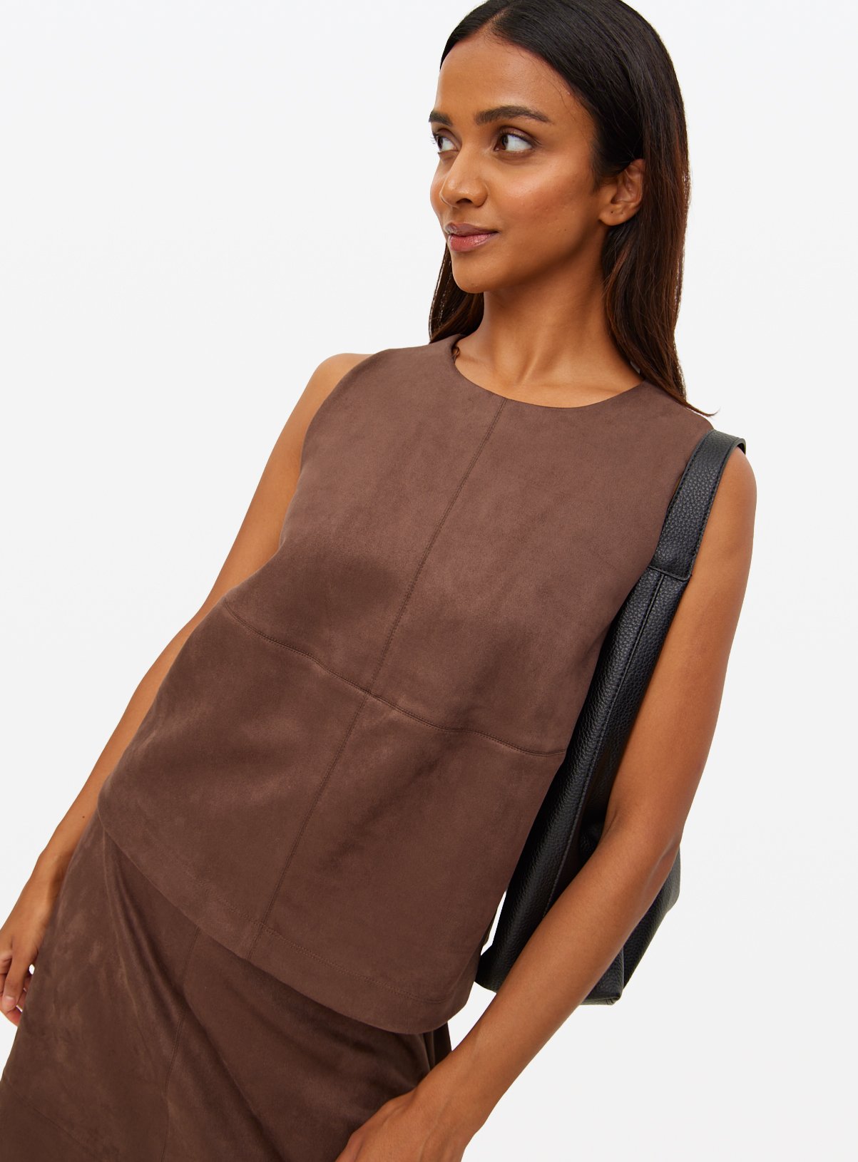 Brown Faux Suede Sleeveless Co-ord Top  XXL