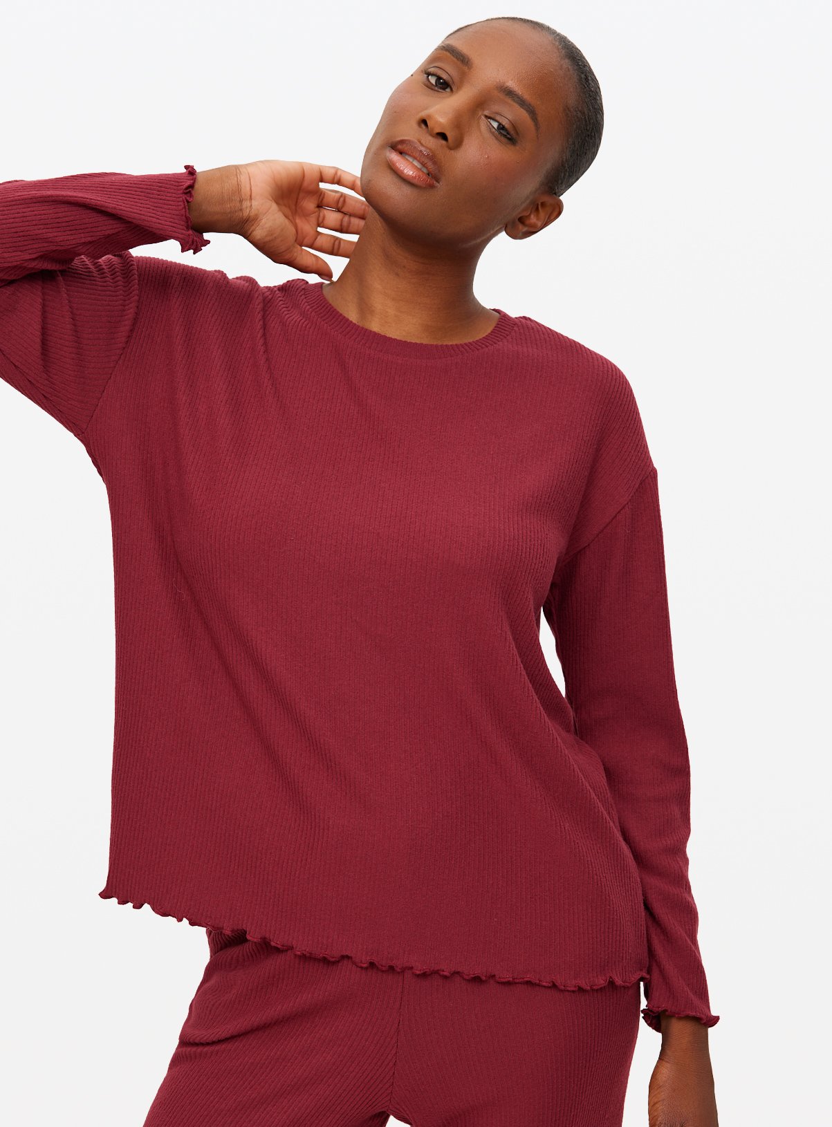 Burgundy Ribbed Co-ord Pyjama Top