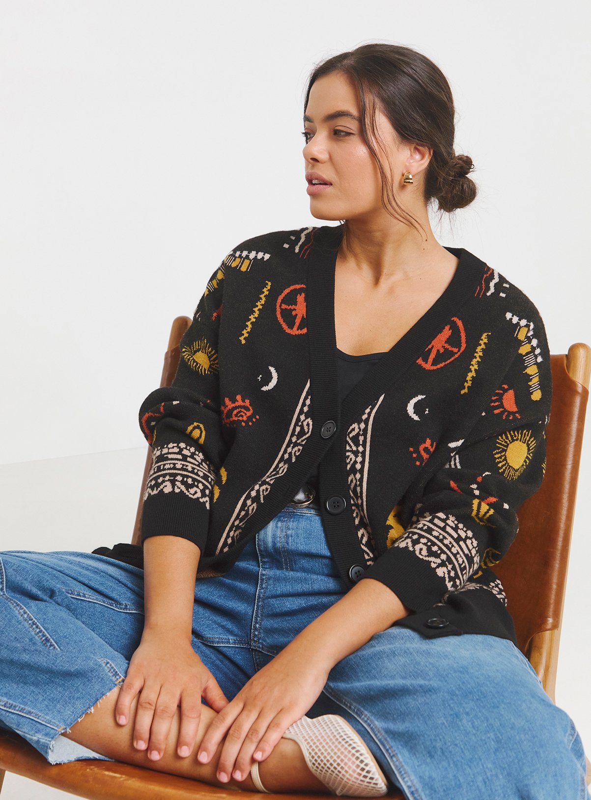 SIMPLY BE Border Palm Print Cardigan 