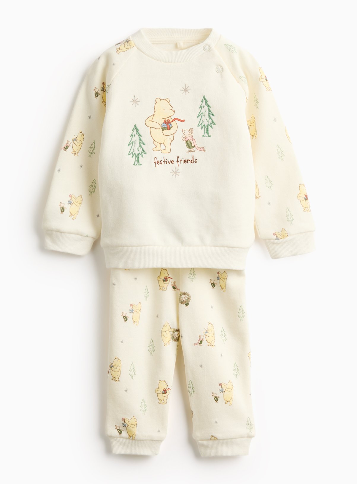 Christmas Winnie The Pooh Print Cream Sweat Set 