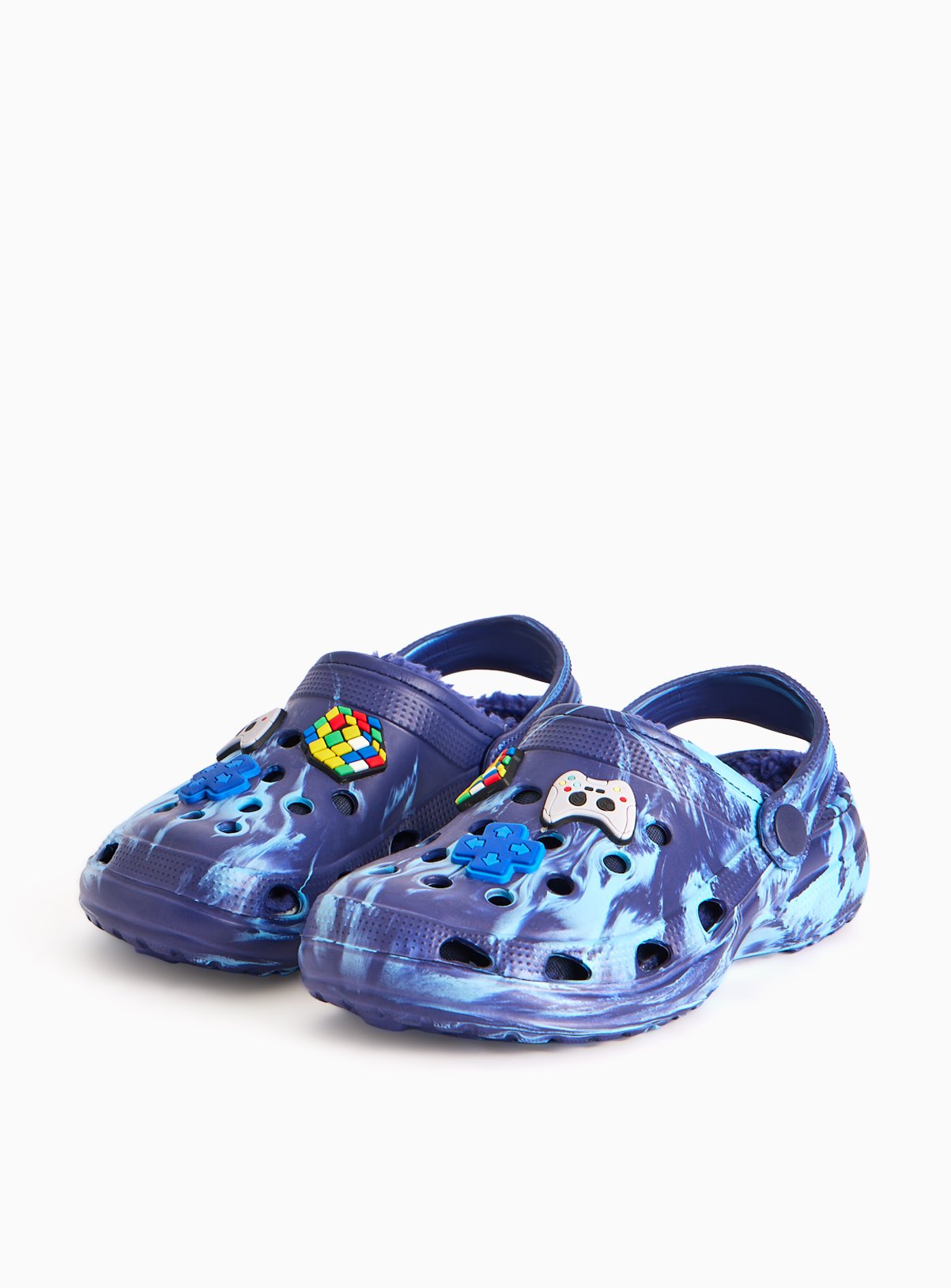 Navy Marble Borg Lined Badge Eva Clogs 