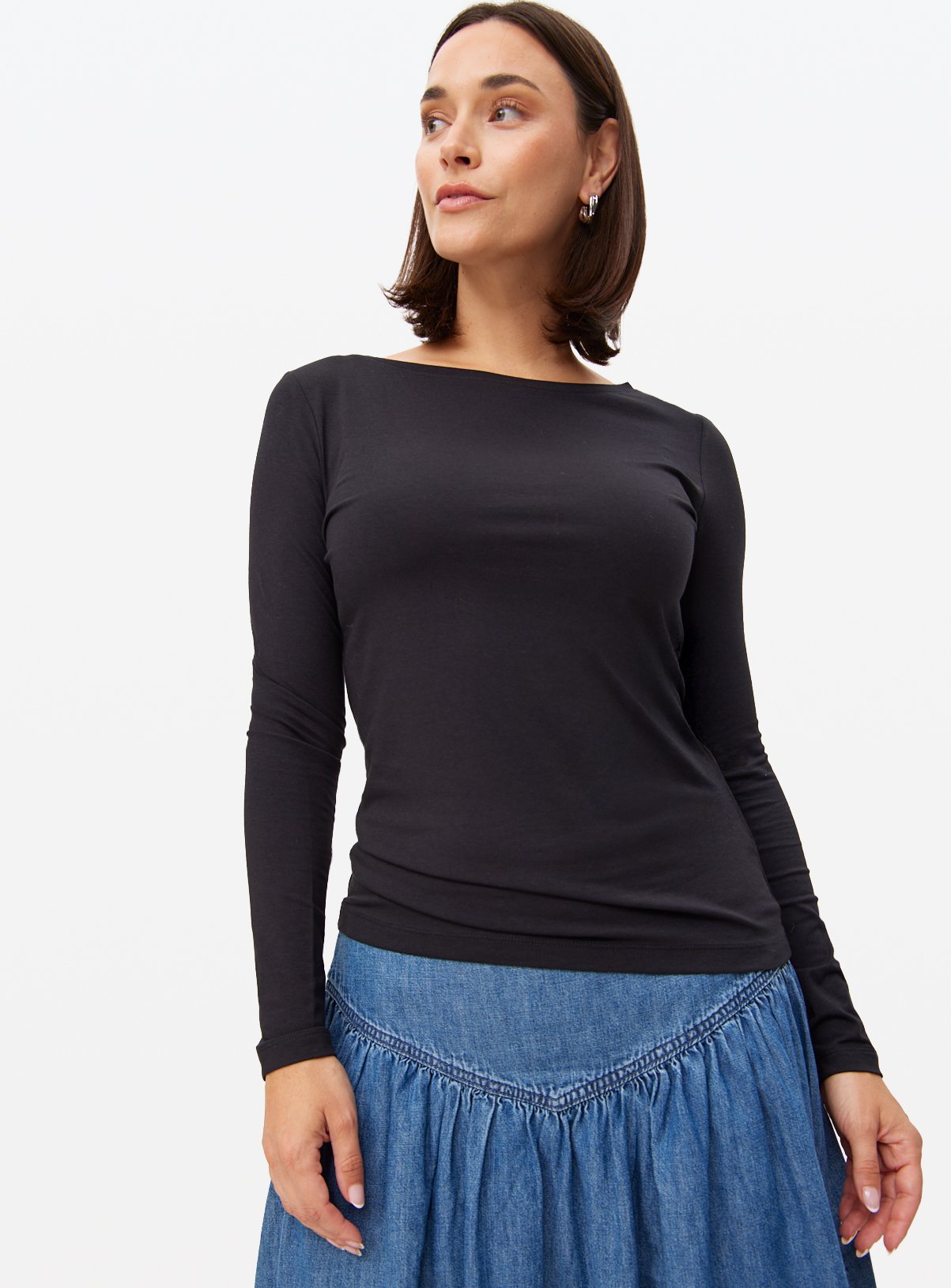 Black Slim Fit Modal Long Sleeve Top 20
