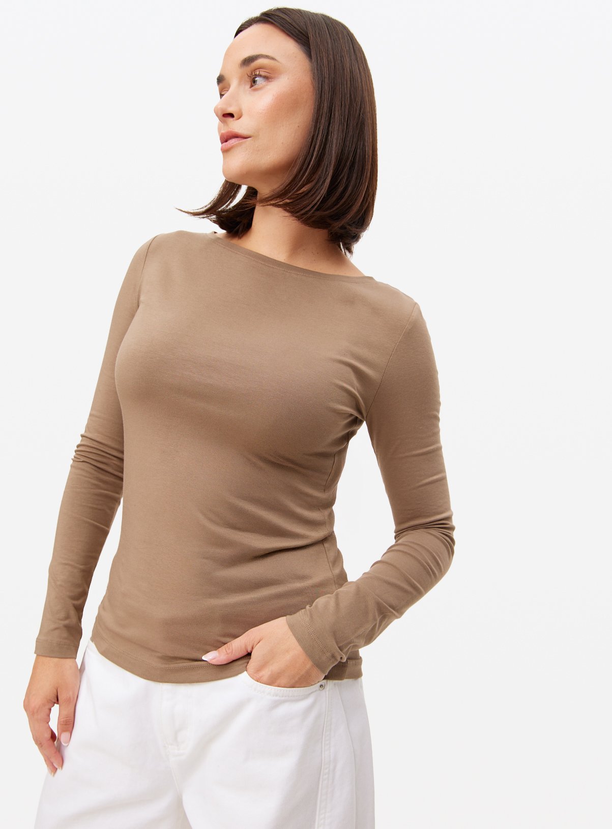 Neutral Slim Fit Modal Long Sleeve Top 18