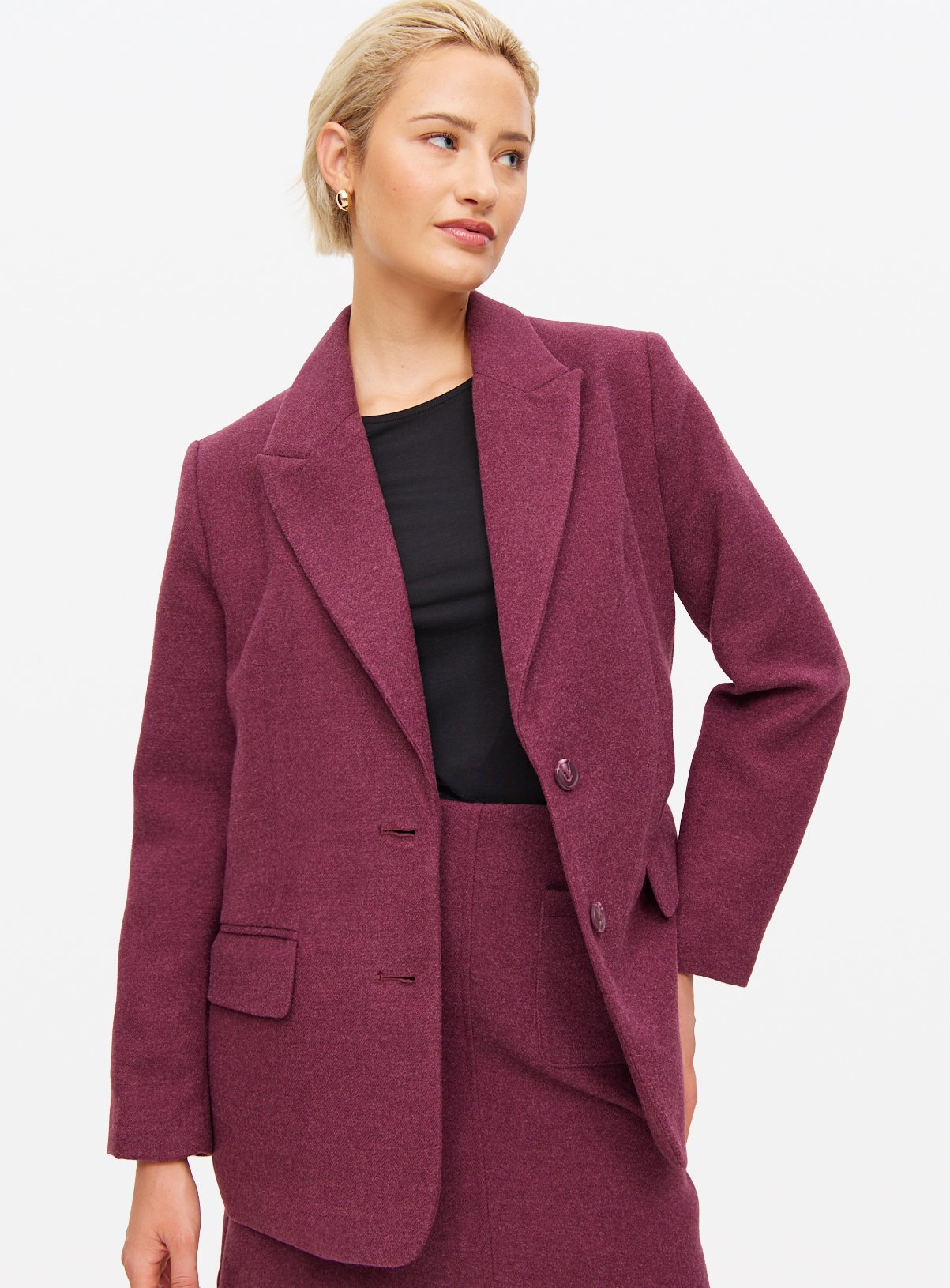Burgundy Single Breasted Herringbone Blazer 20