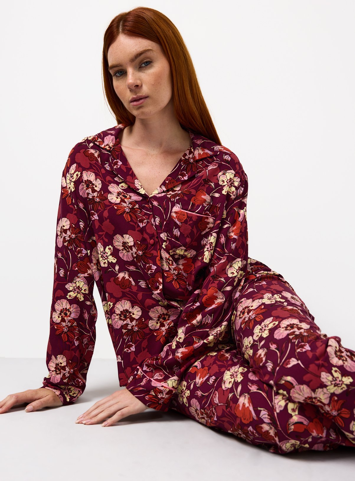 Plum Vintage Floral Printed Traditional Pyjamas