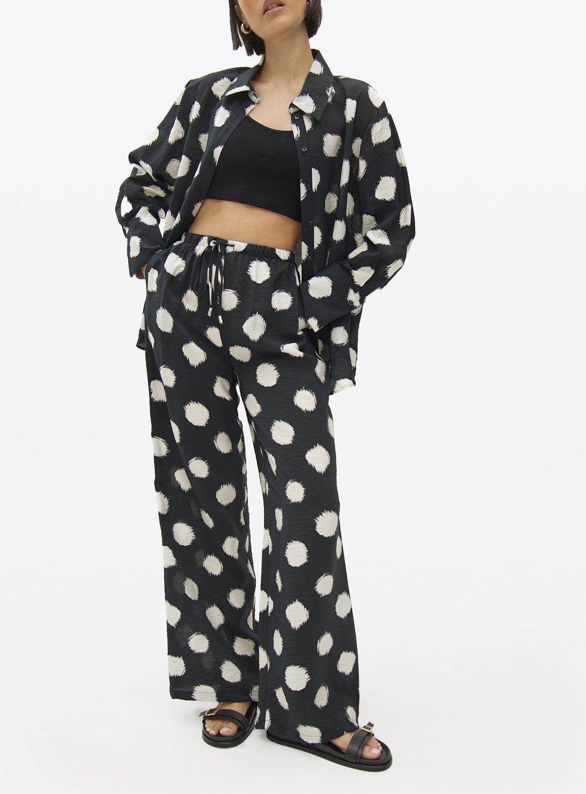 Spot Print Wide Leg Co-ord Trousers 