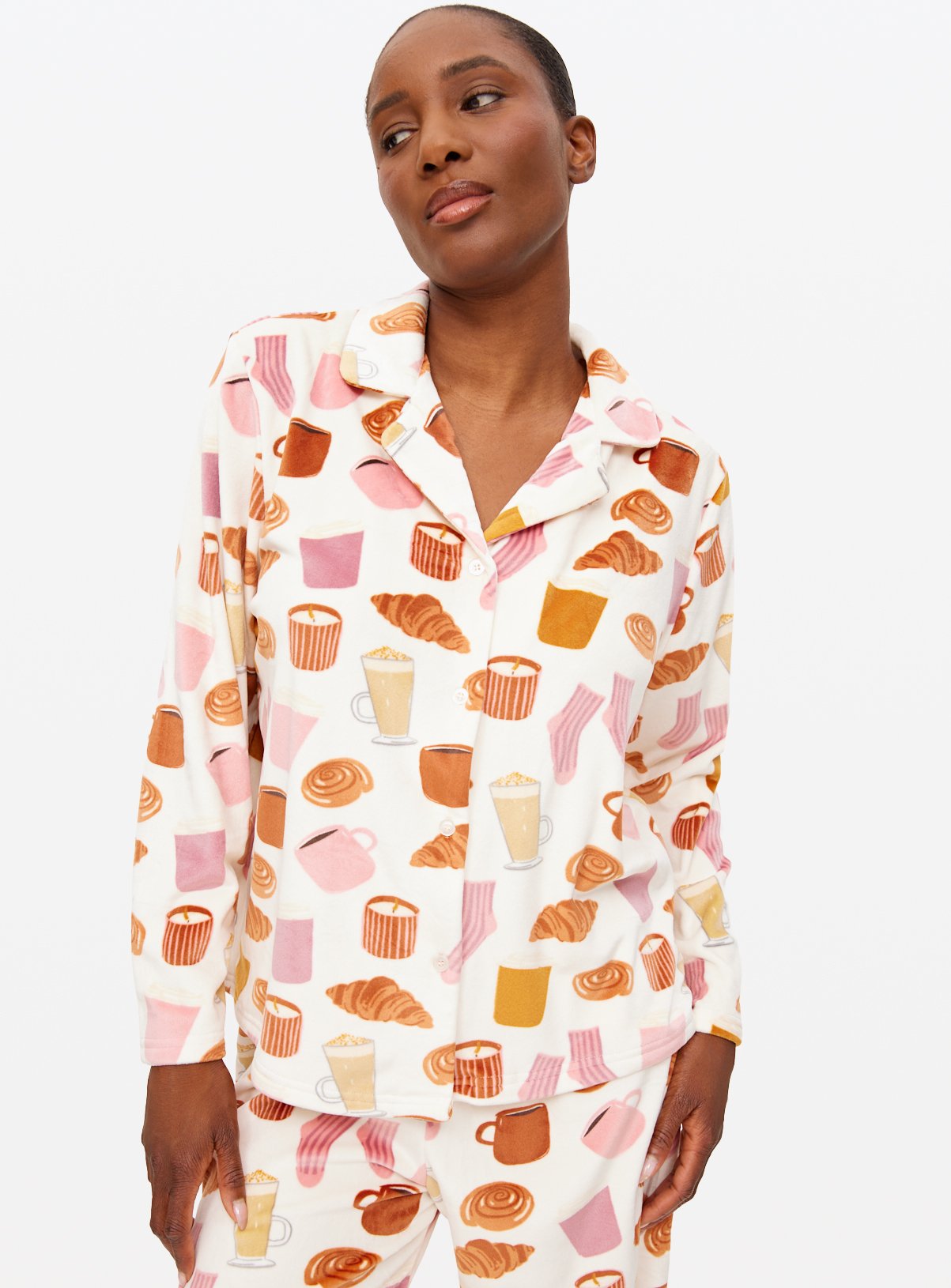 Autumn Breakfast Printed Slinky Fleece Pyjamas 
