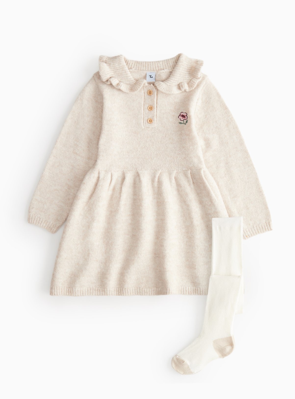 Knitted Frill Collar Skater Dress Set