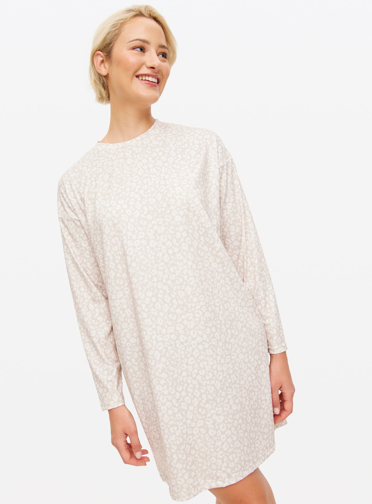 Neutral Leopard Soft Touch Long Sleeve Sleep Tee 