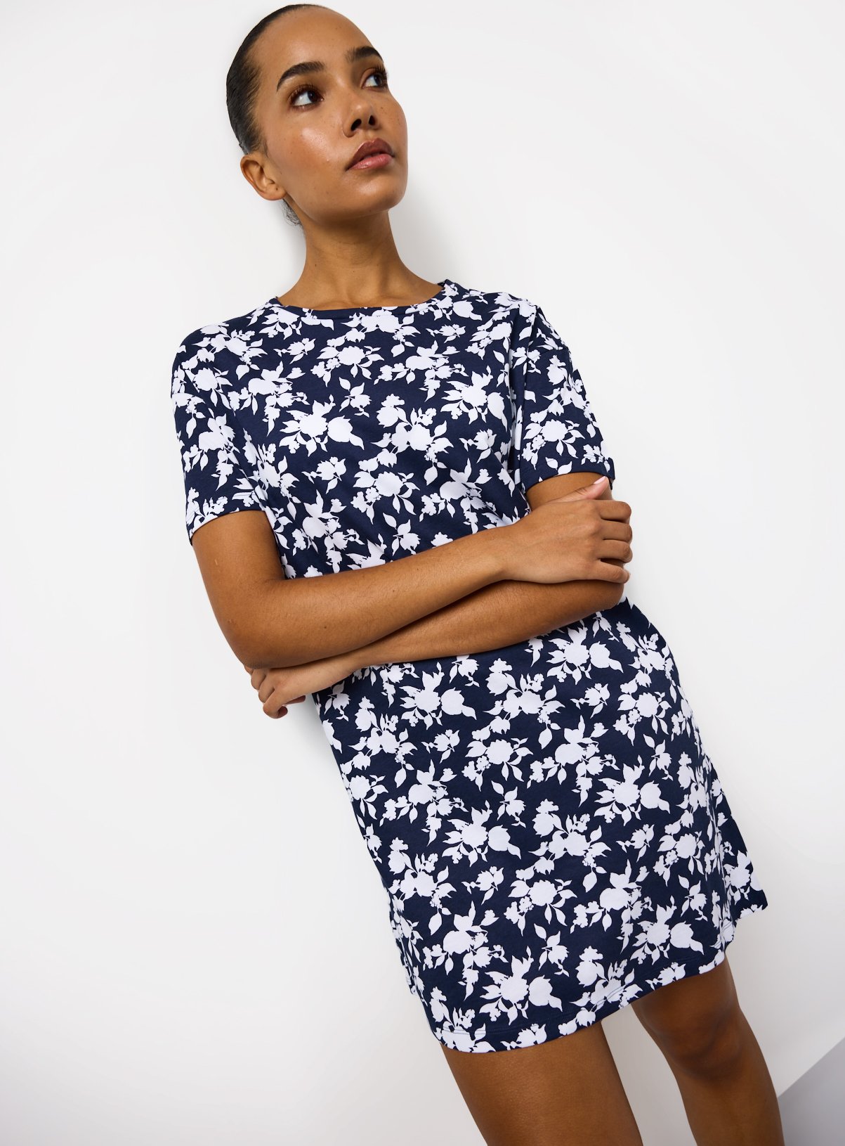 Navy Floral Shadow Print Sleep T-Shirt