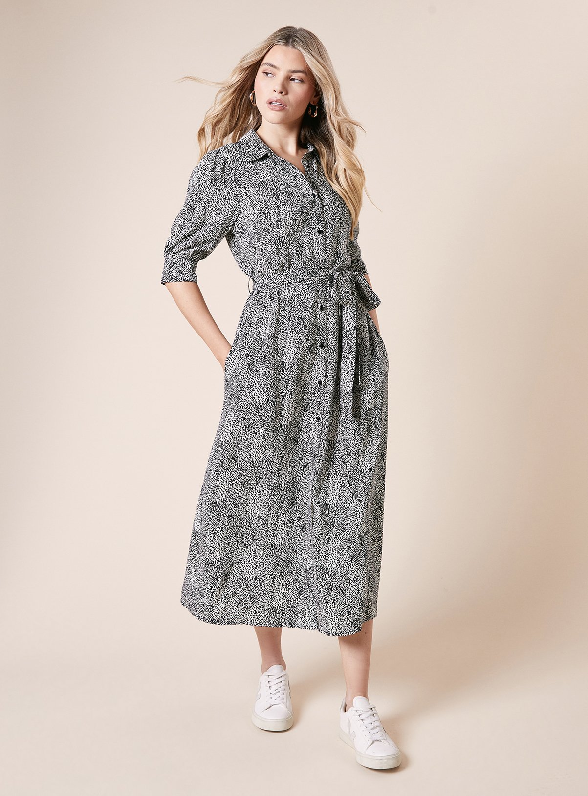 DOROTHY PERKINS Mono Print Midi Shirt Dress