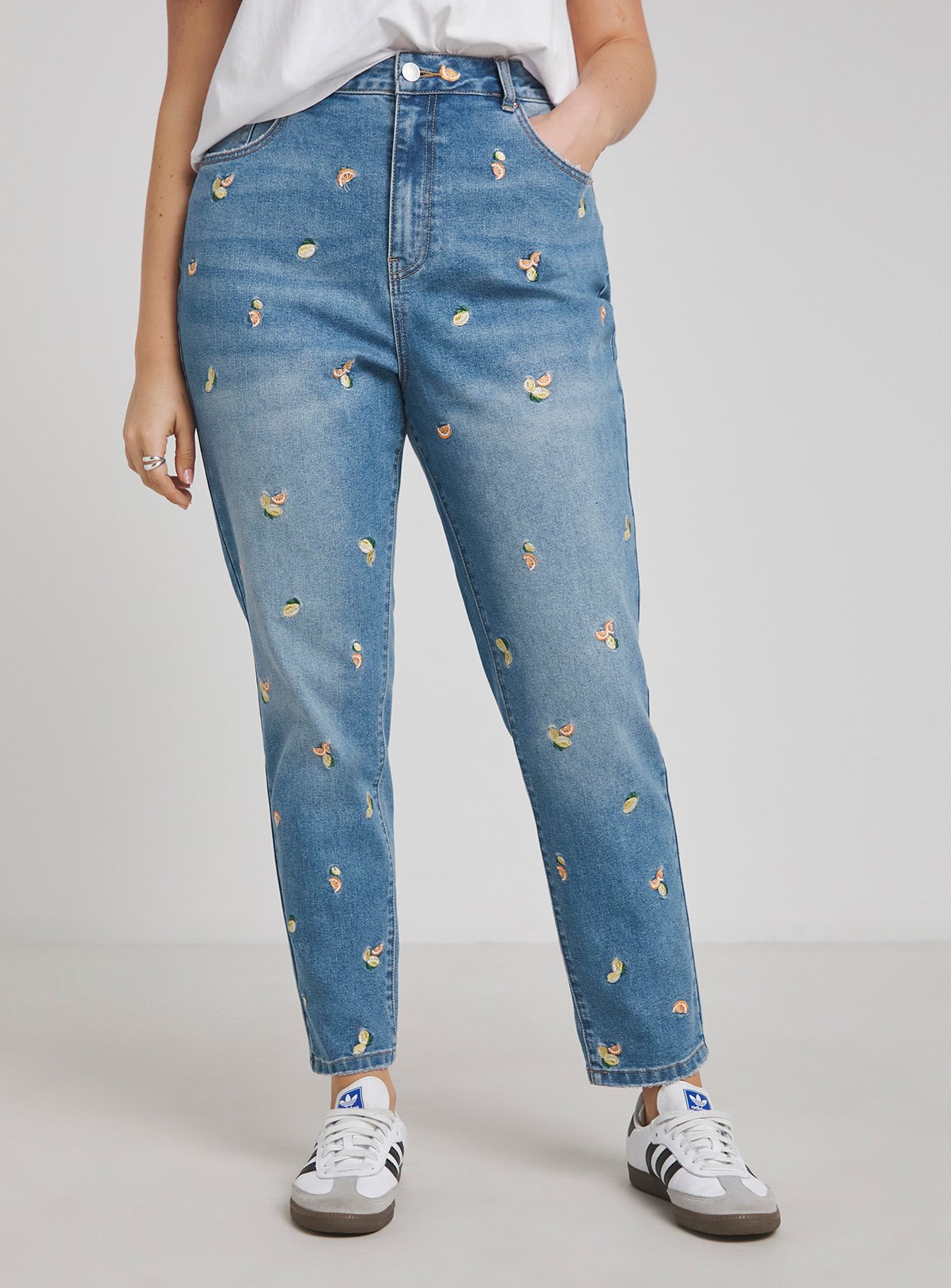 SIMPLY BE Fruit Embroidered Slim Mom Jean 