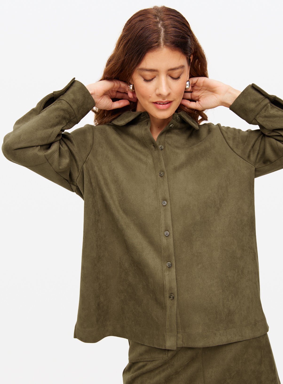 Khaki Faux Suede Relaxed Shirt 
