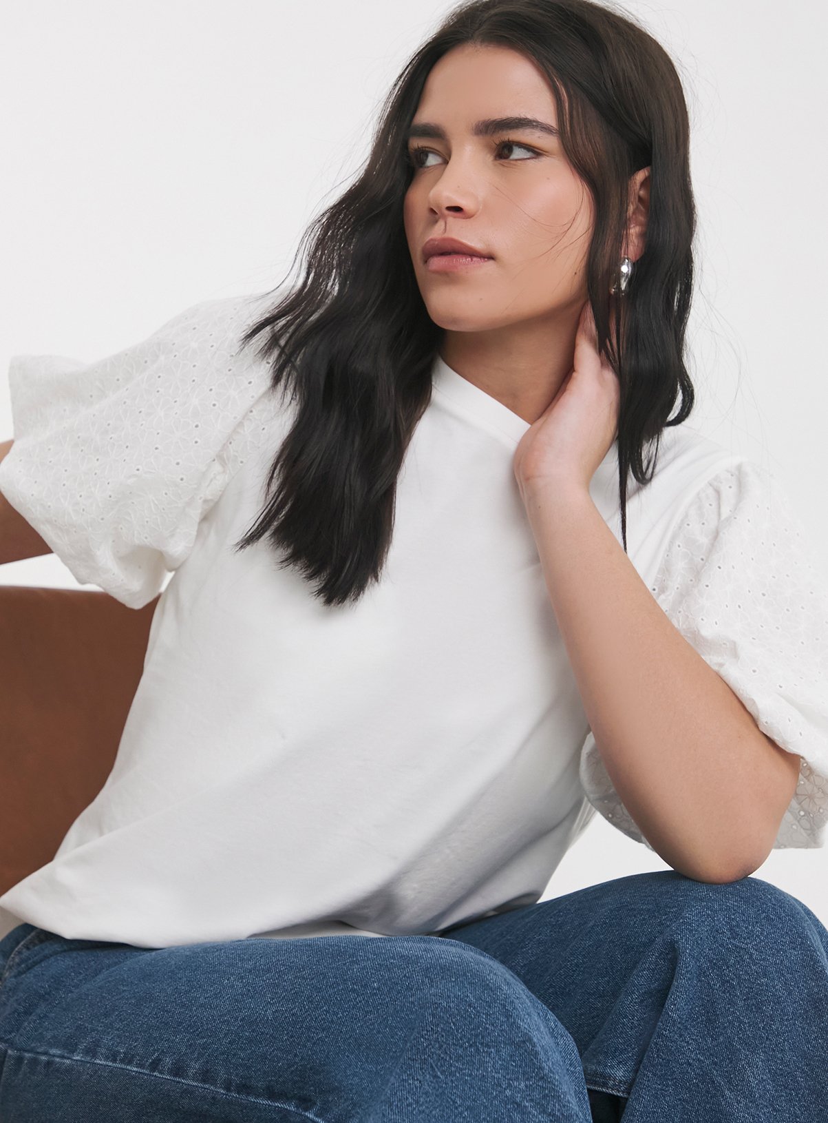 SIMPLY BE Broderie Puff Sleeve T-Shirt 22