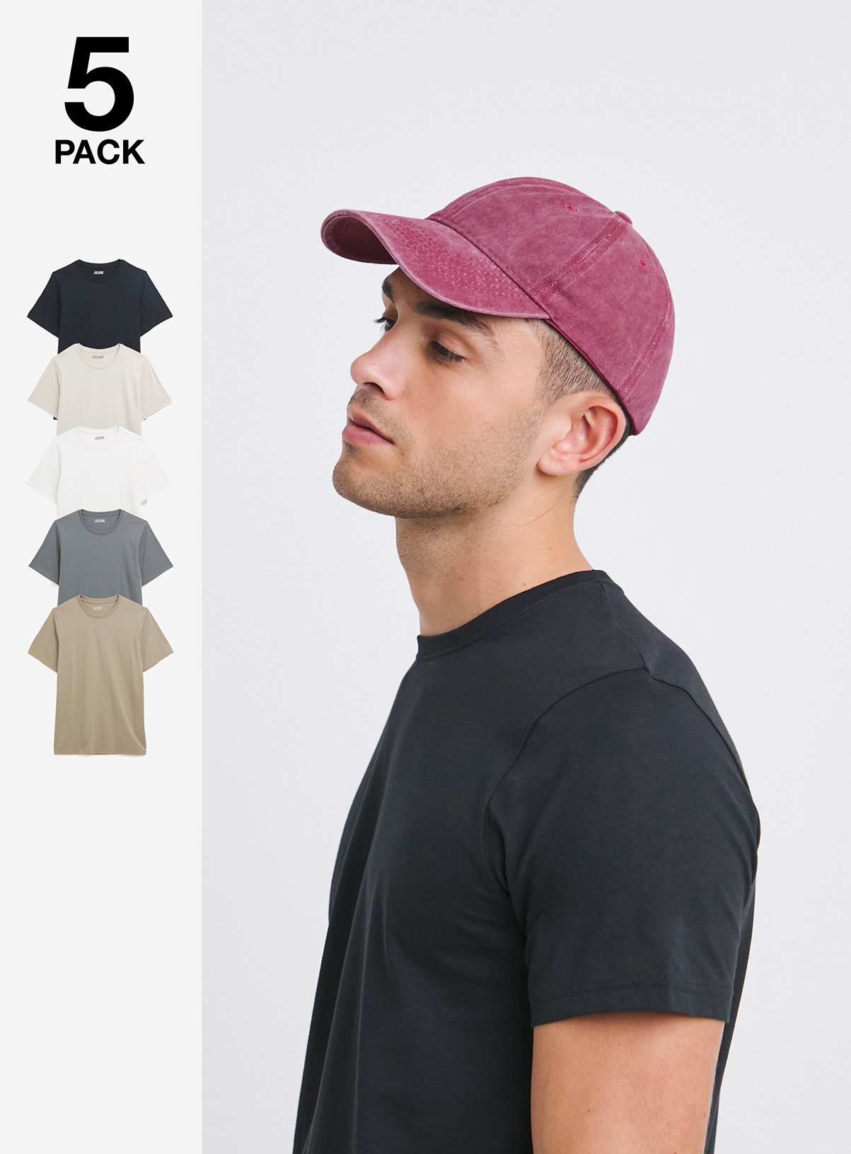 JACAMO Multi Crew Neck T Shirt Long 5 Pack 4XL