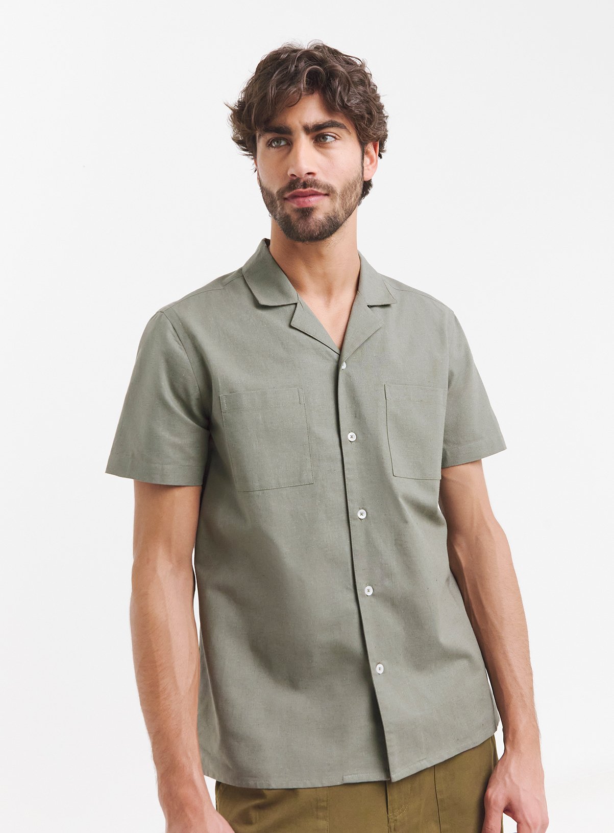 JACAMO Short Sleeve Revere Collar Linen Blend Shirt