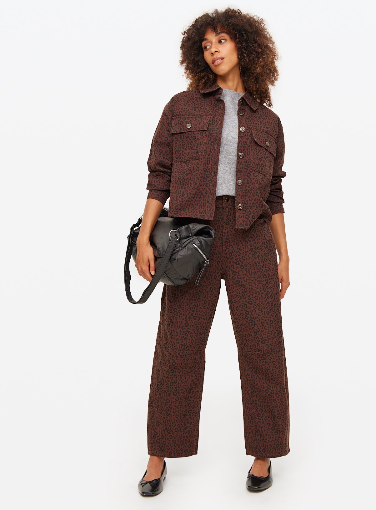 Chocolate Leopard Co-ord Print Relaxed Barrel Jeans 10R