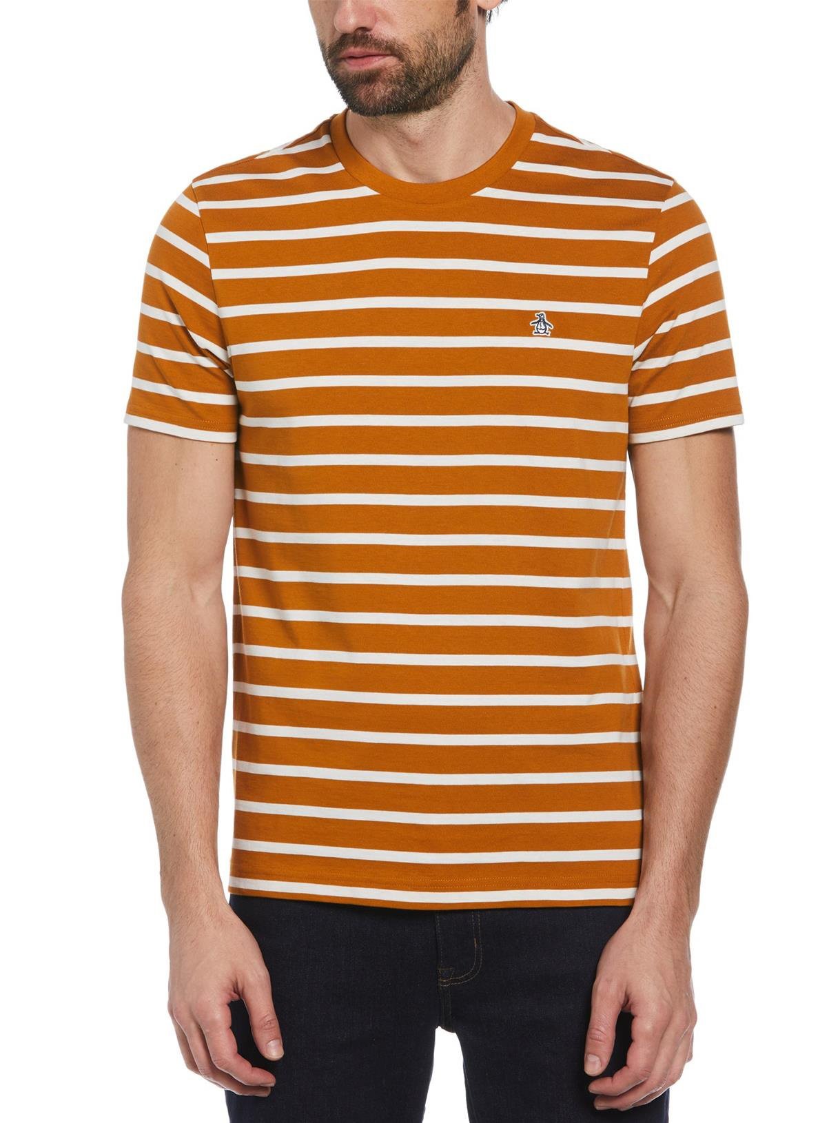 ORIGINAL PENGUIN Cotton Breton Striped T-Shirt Orange