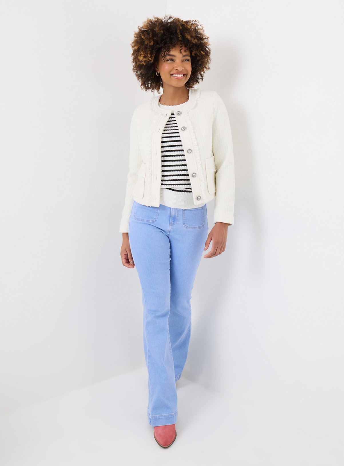 JOE BROWNS Collarless Frayed Tweed Jacket 