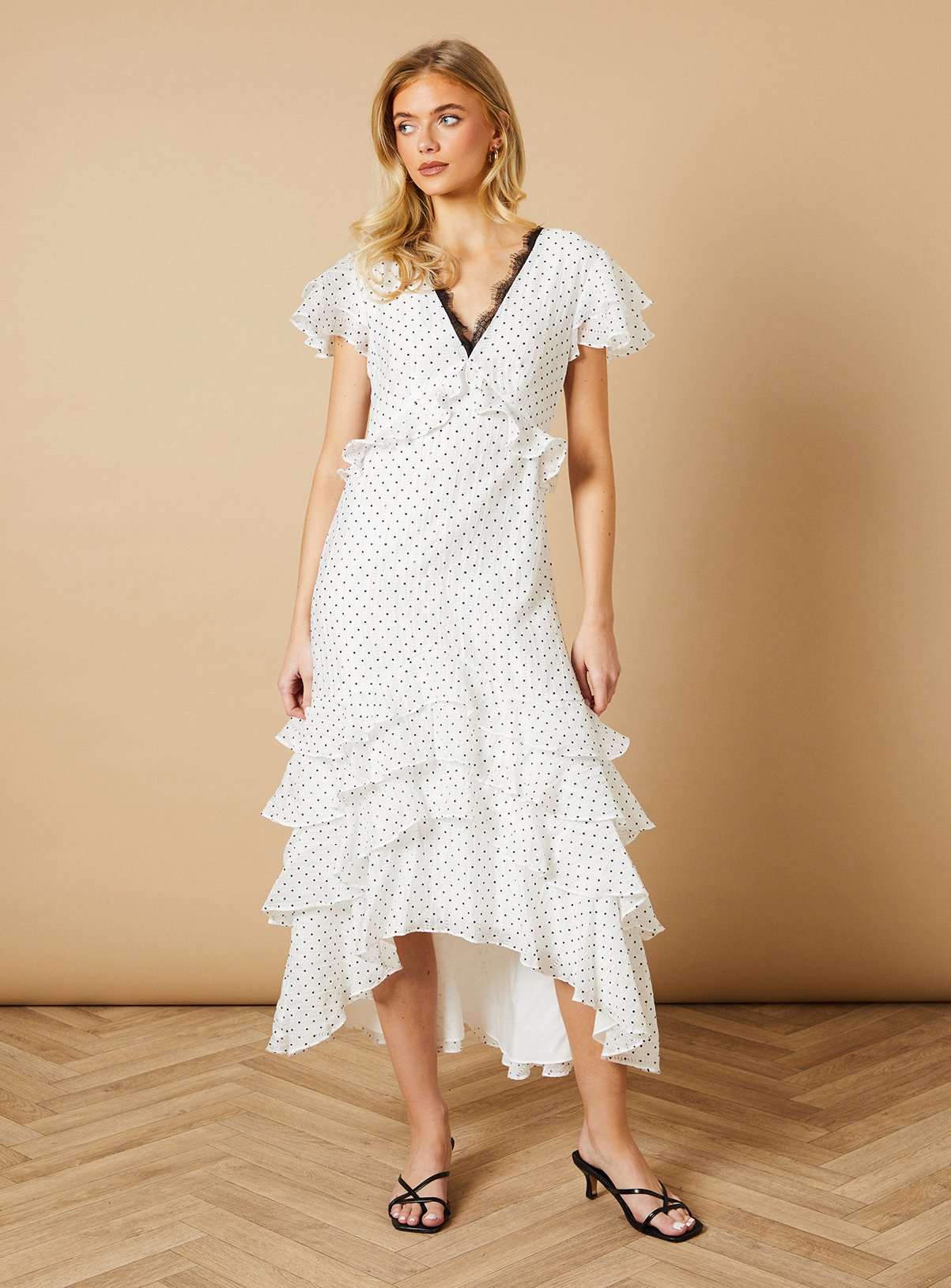 OASIS Spot Ruffle Tiered Lace Midi Dress 14