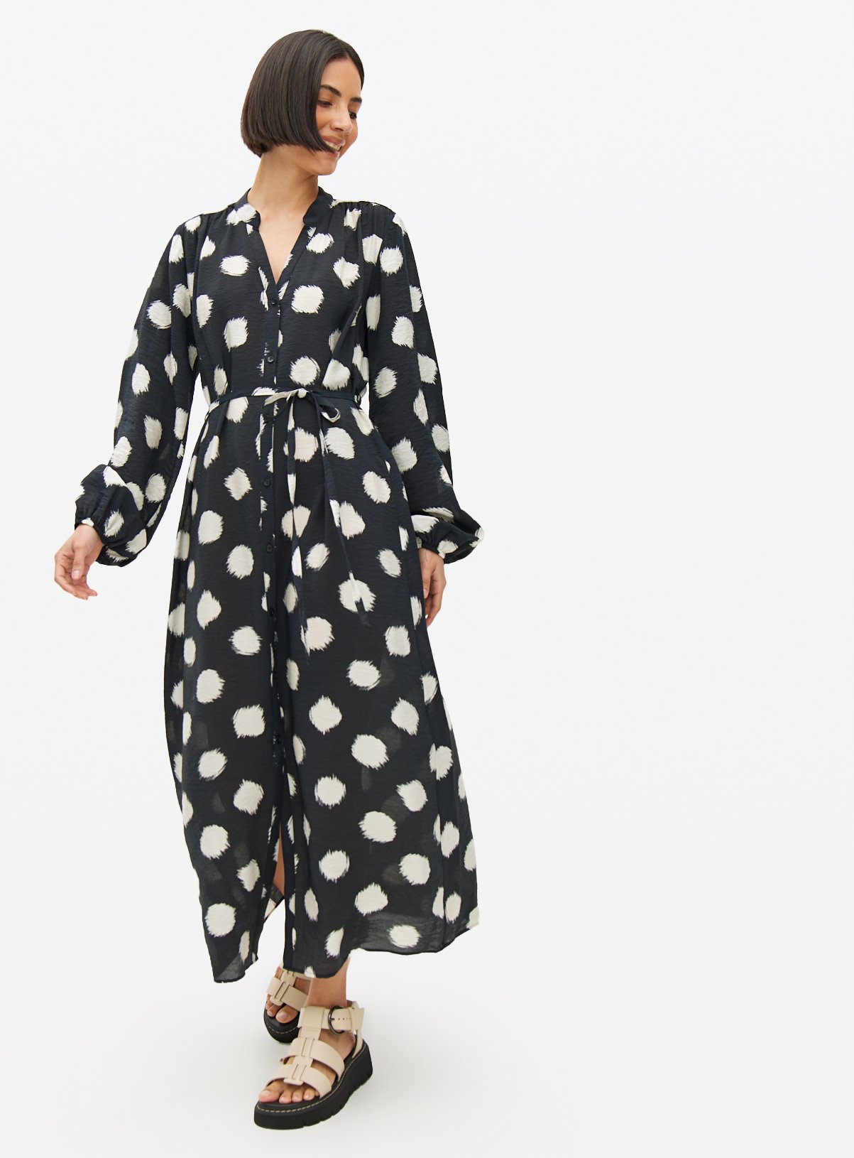 Mono Polka Dot Midaxi Shirt Dress