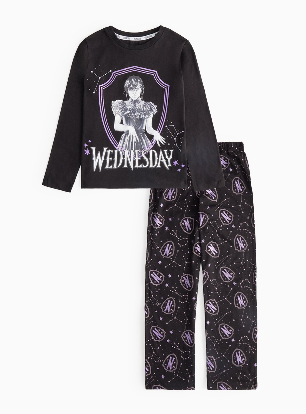 Wednesday Graphic Print Black Pyjama Set 