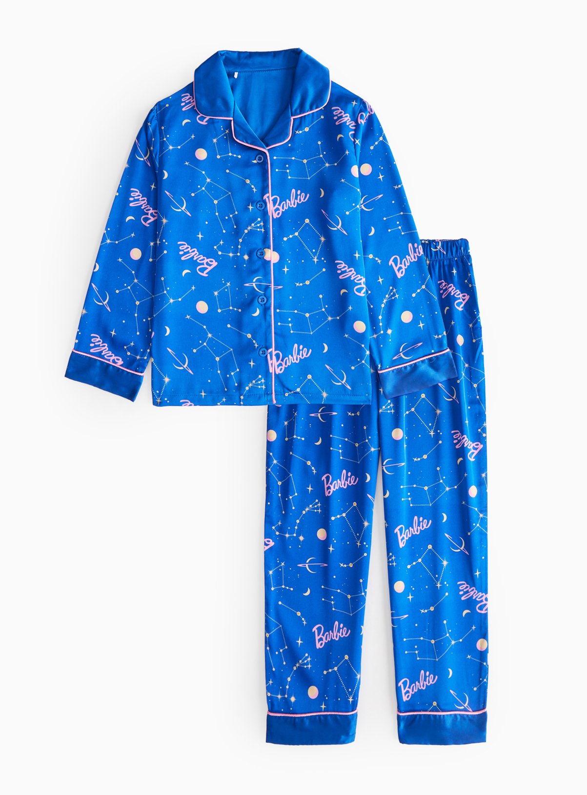 Barbie Blue Satin Printed Traditional Pyjamas 