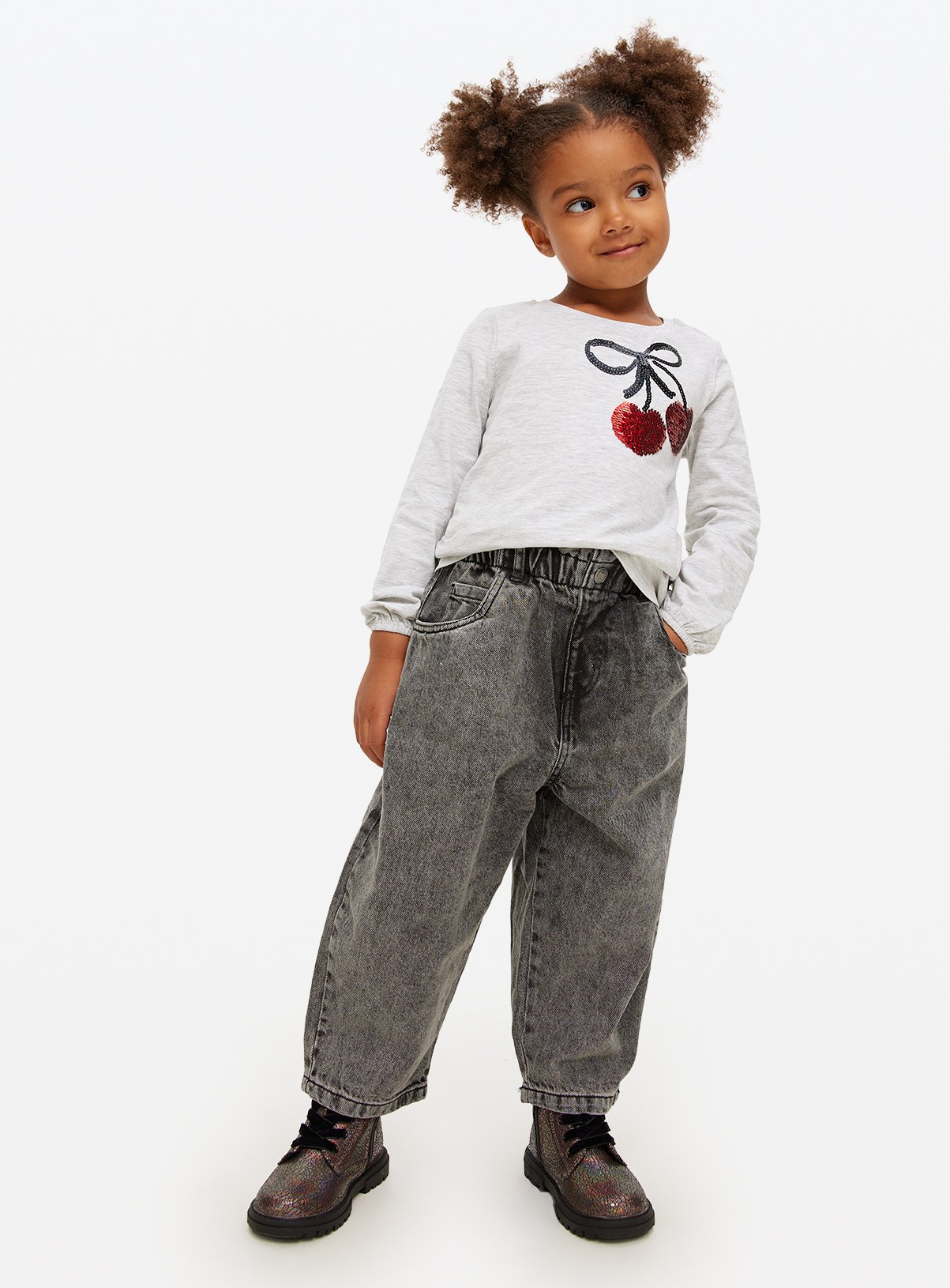 Paper Bag Washed Grey Barrel Jeans 