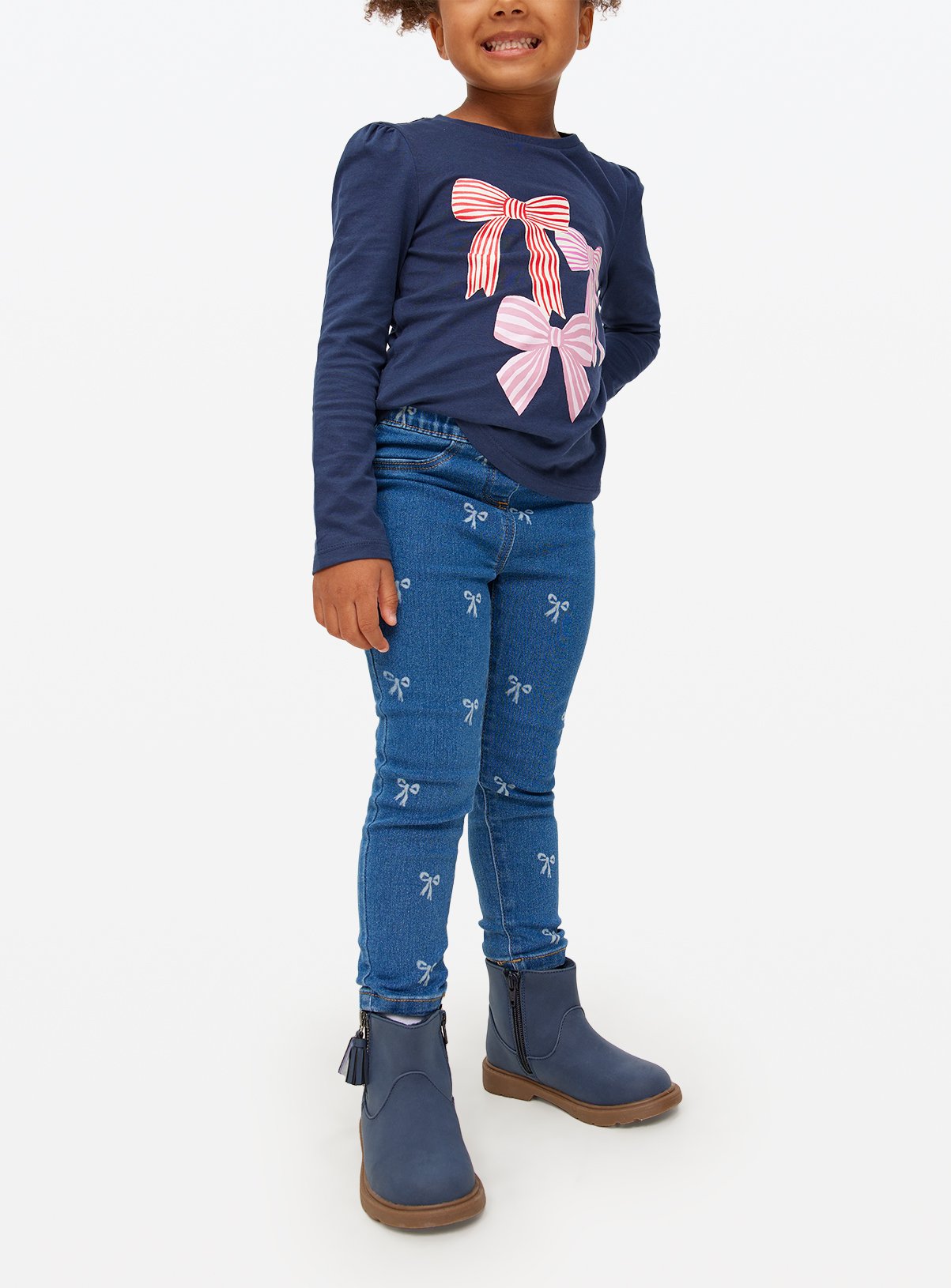 Blue Denim Bow Printed Jeggings  