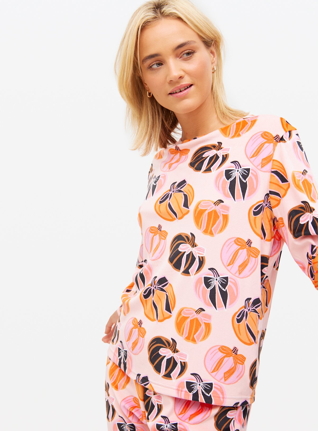 Mini Me Women's Halloween Pink Pumpkin Print Slinky Pyjamas 