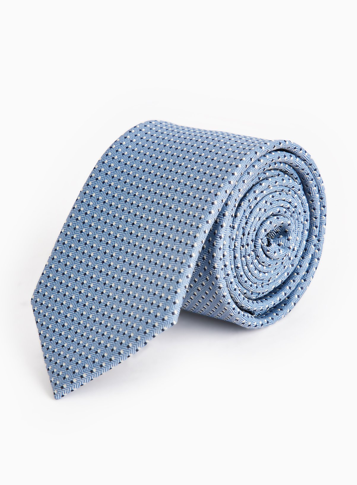 Blue Herringbone Spot Print Tie  One Size