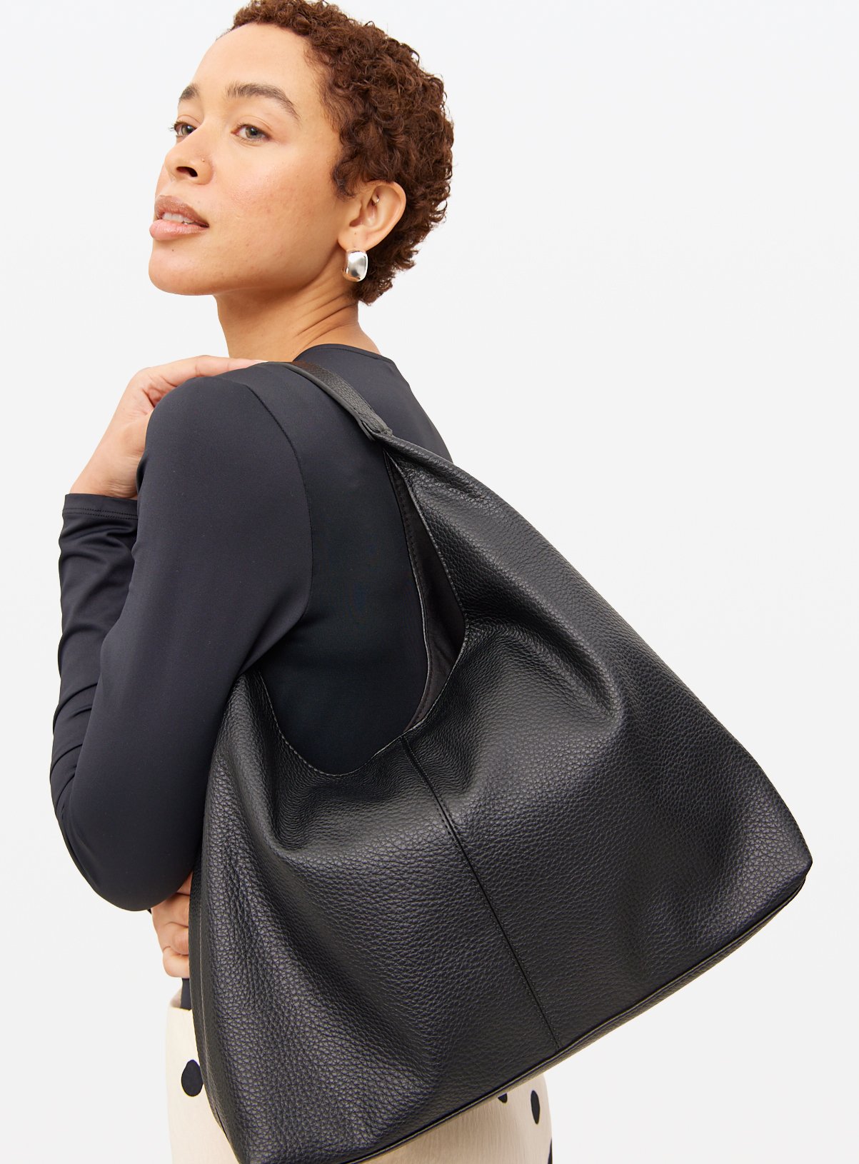 Black Faux Leather Slouch Shoulder Bag One Size