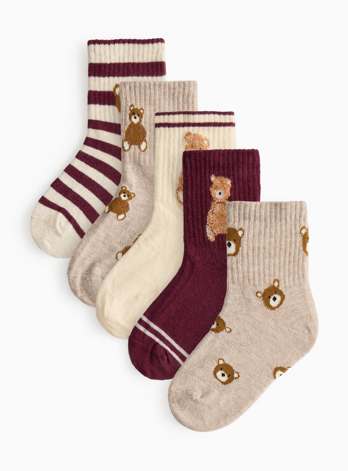 Mini Me Bear Printed Ankle Socks 5 Pack