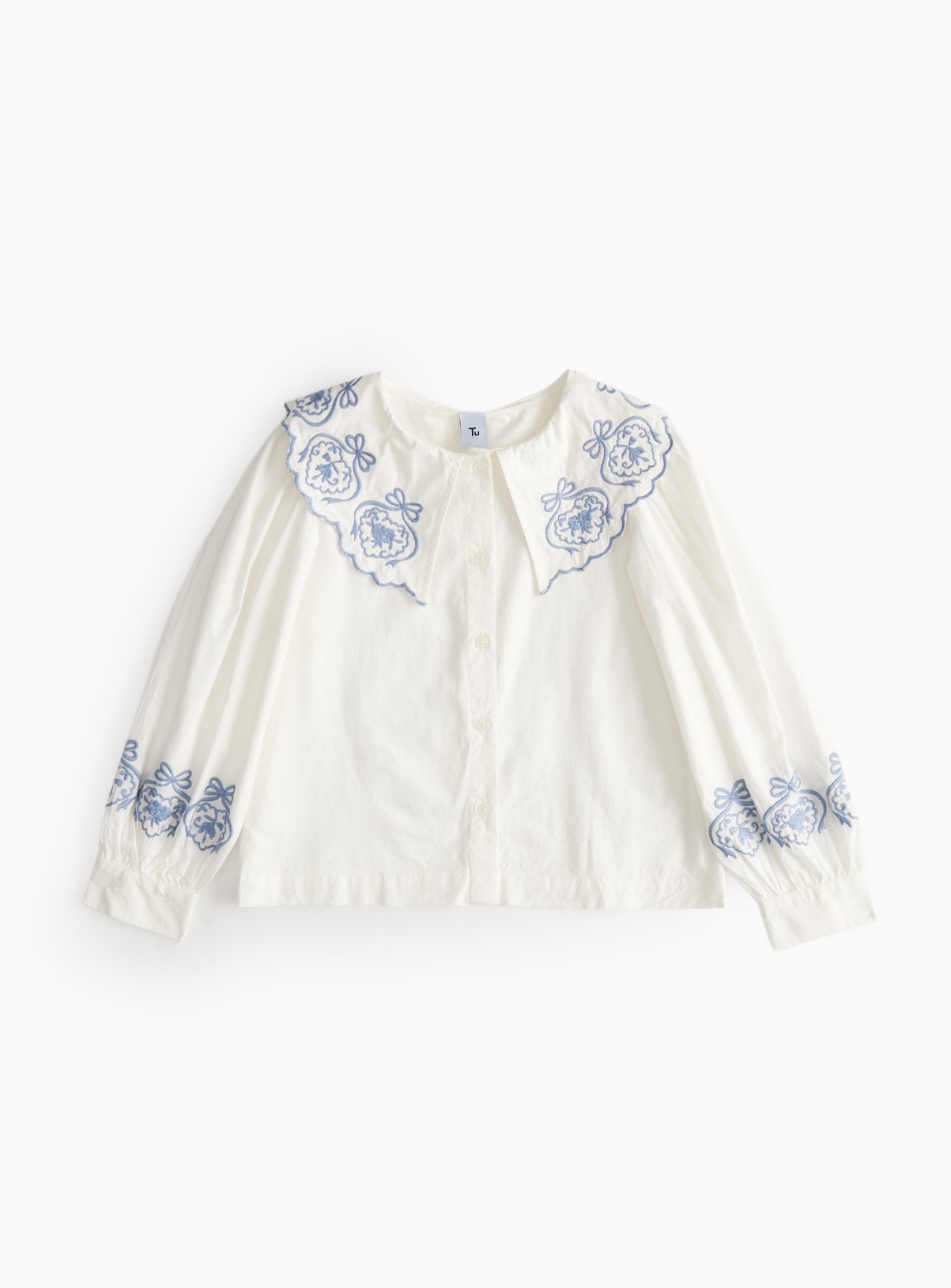 White Embroidered Collar Shirt