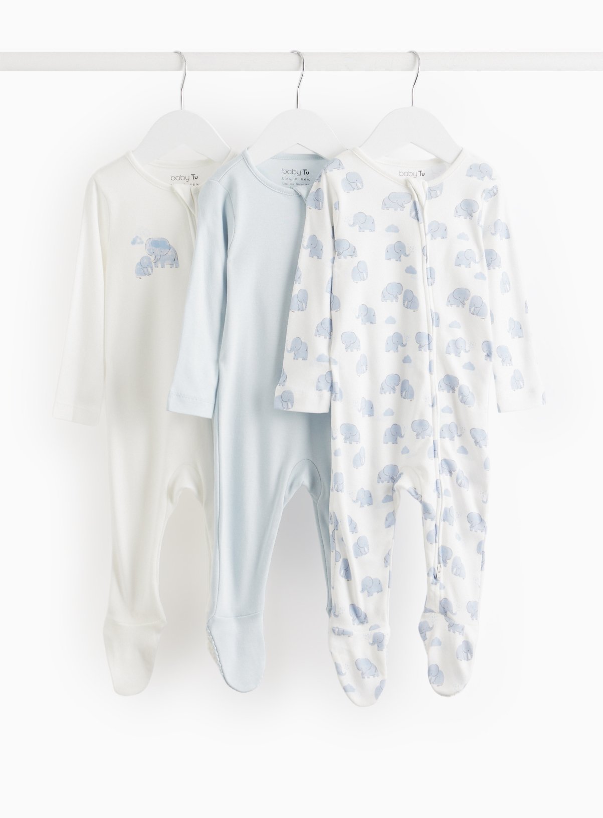 Blue Elephant Print Zip Sleepsuit 3 Pack 18-24 months