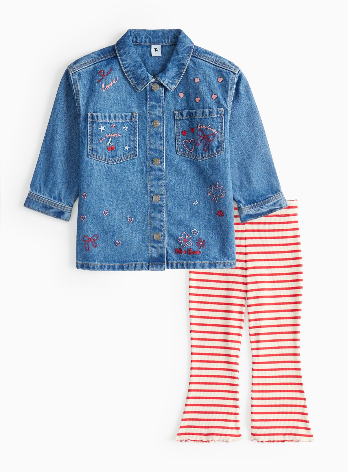 Cherry Embroidered Shacket & Ribbed Leggings Set 