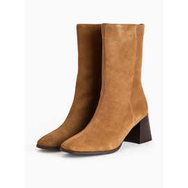 Tan Suede Block Heeled Boots
