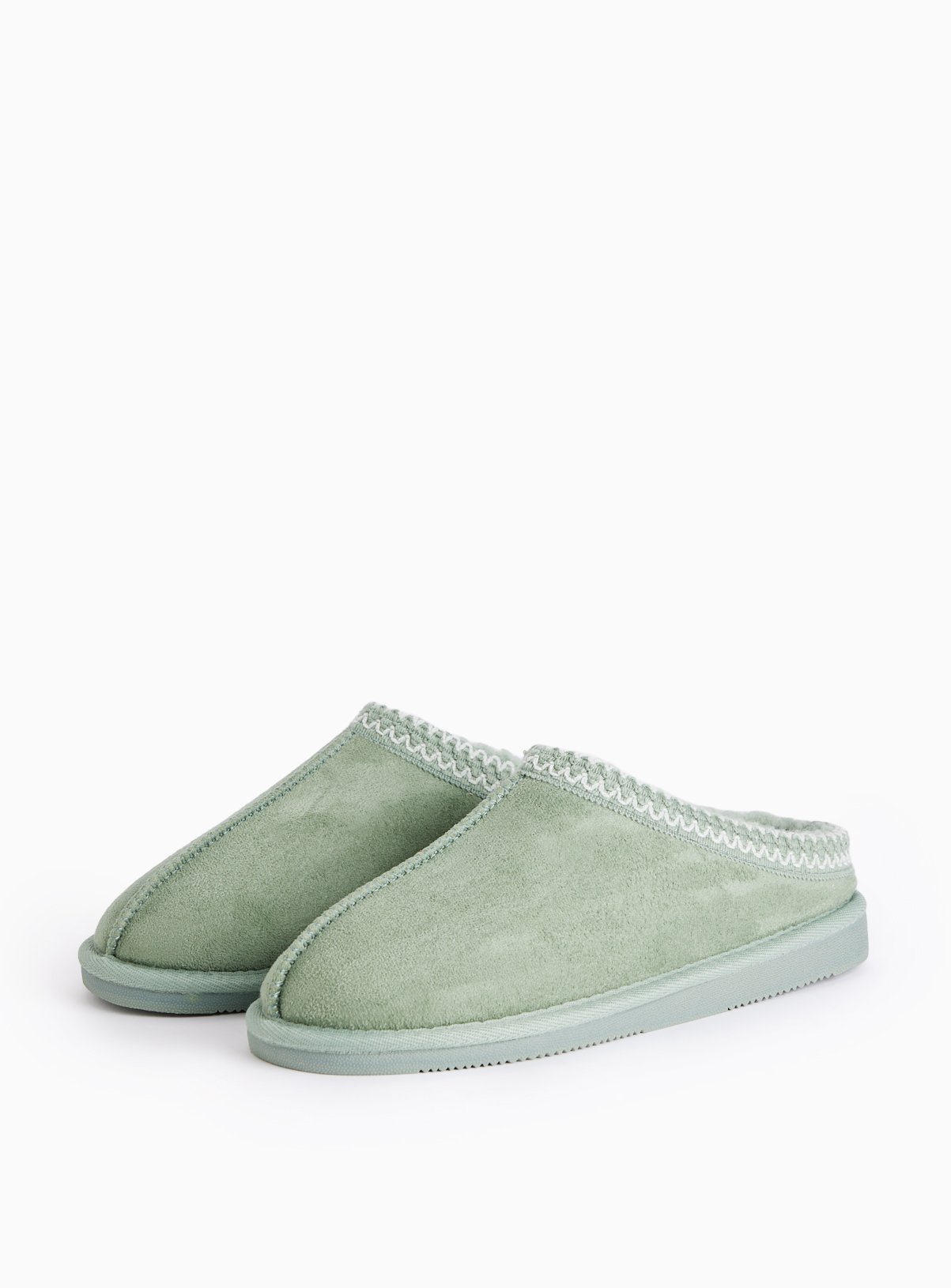 Sage Green Stitch Detail Slippers 