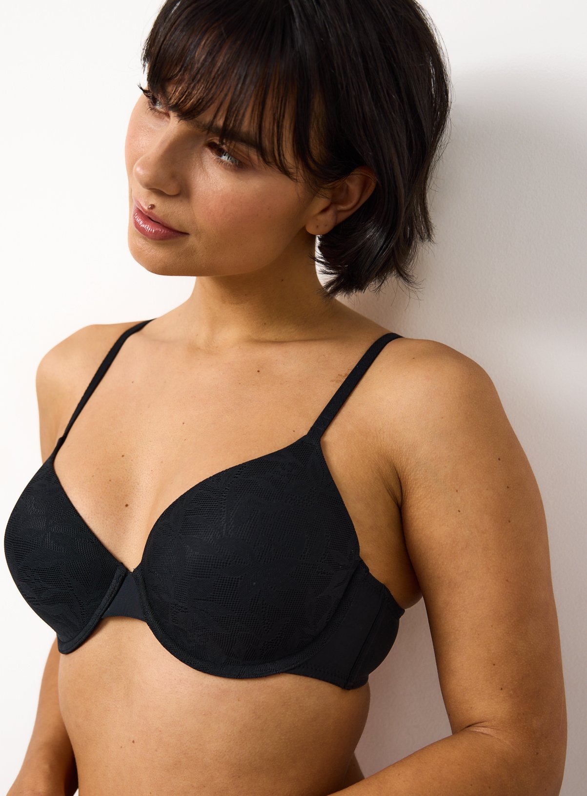 Black Stretch Lace Full Cup T-Shirt Bra 38DD