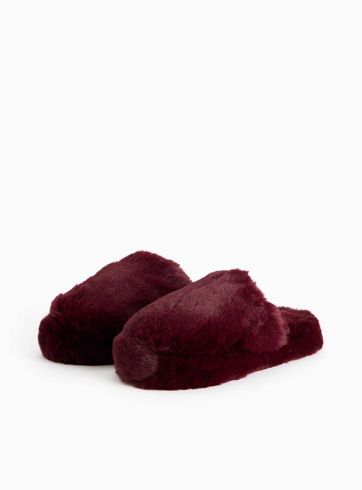 Burgundy Plush Faux Fur Mule Slippers 