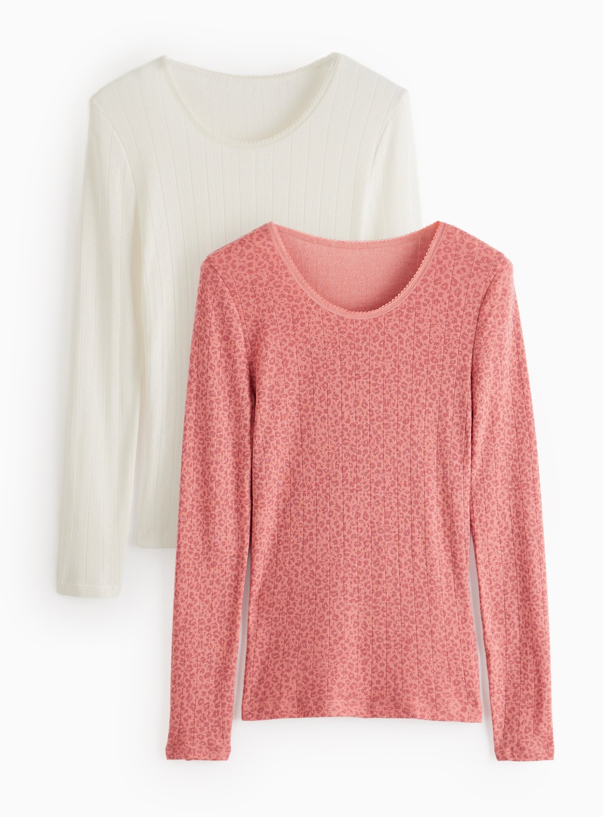 Animal Print Maximum Warmth Pointelle Long Sleeve Thermal Tops 2 Pack 