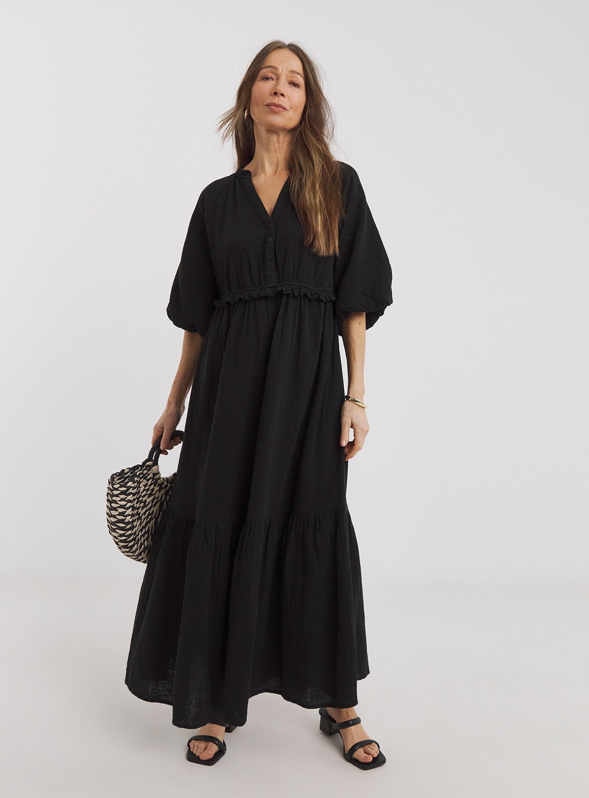 JD WILLIAMS Bubble Sleeve Cheesecloth Maxi Dress