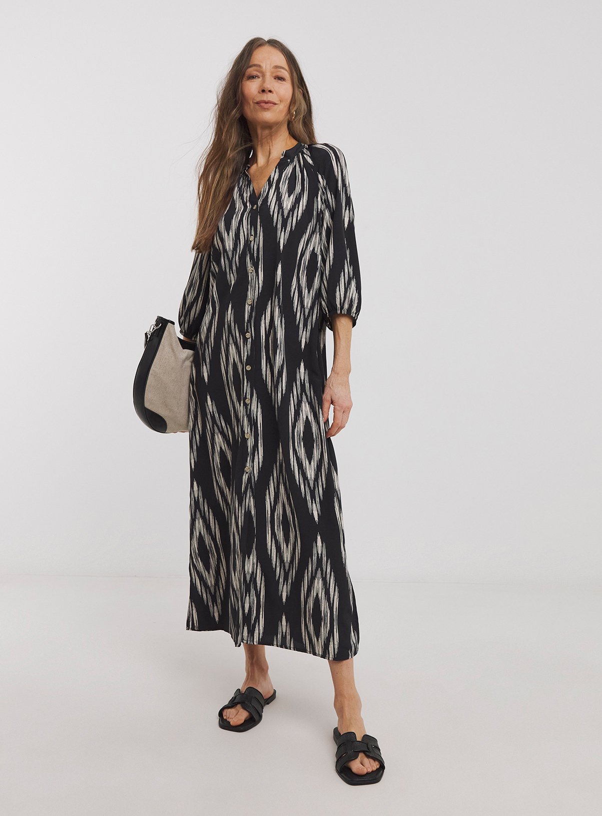 JD WILLIAMS Border Print Textured Kaftan Dress 