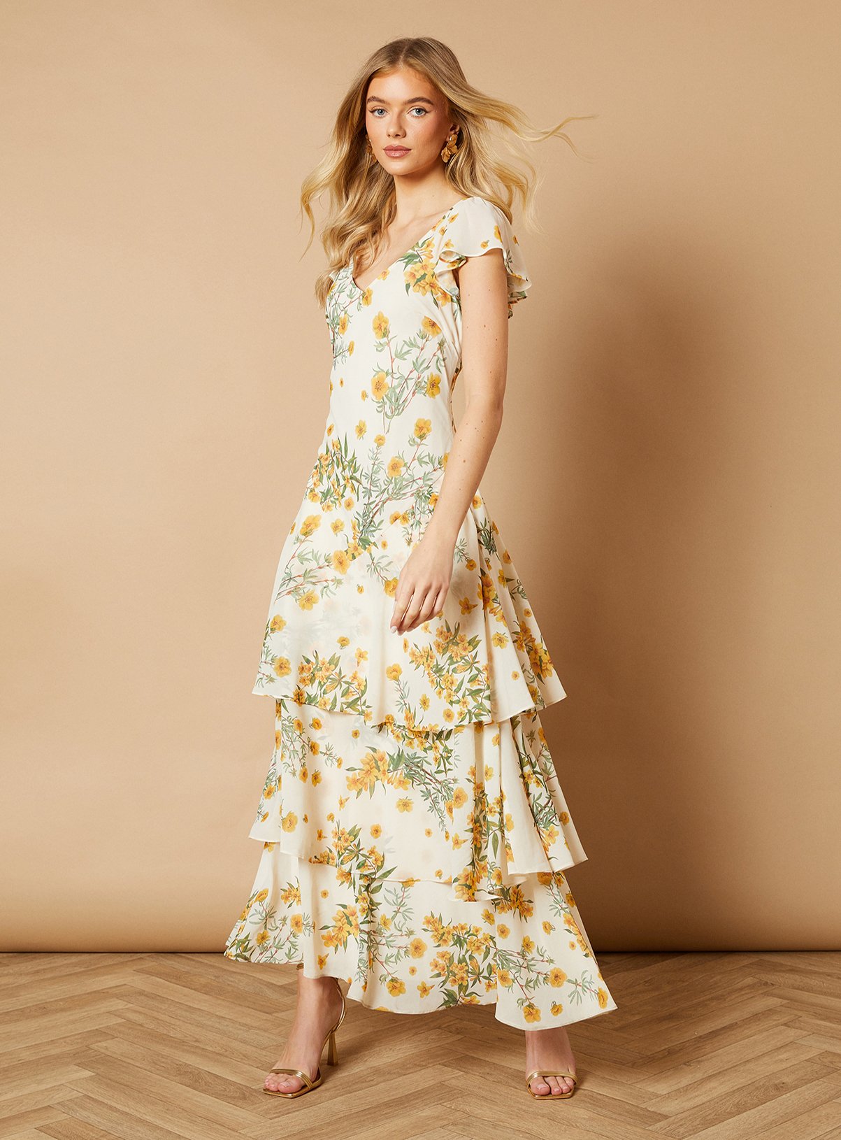 OASIS Floral Printed Chiffon Ruffle Tiered Maxi Dress