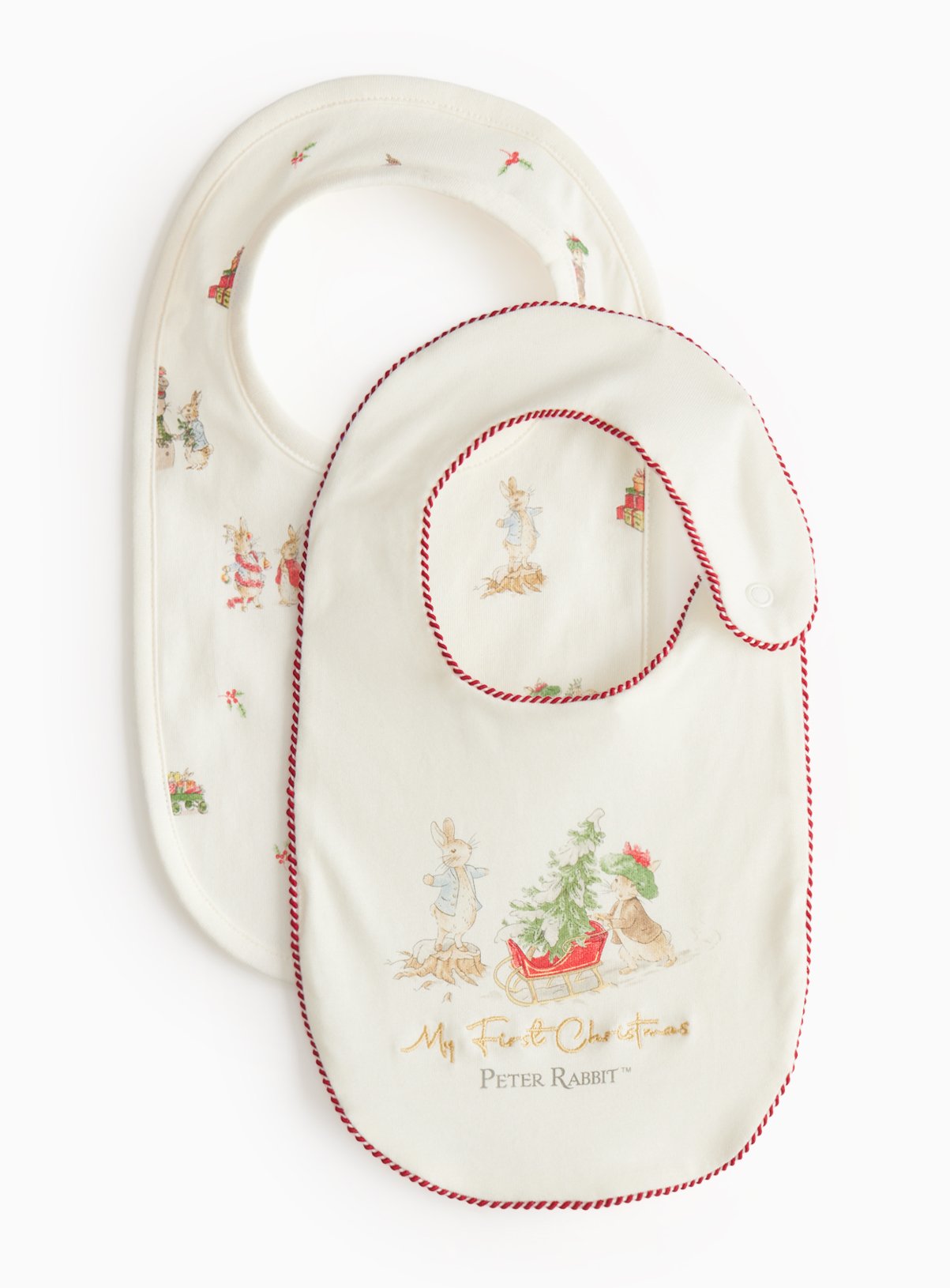 Peter Rabbit First Christmas Printed Bibs 2 Pack One Size