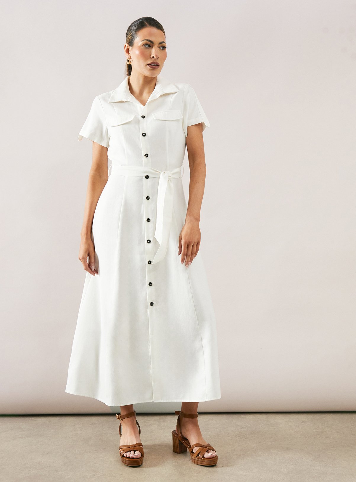 WALLIS Viscose Linen Pocket Shirt Midaxi Dress 