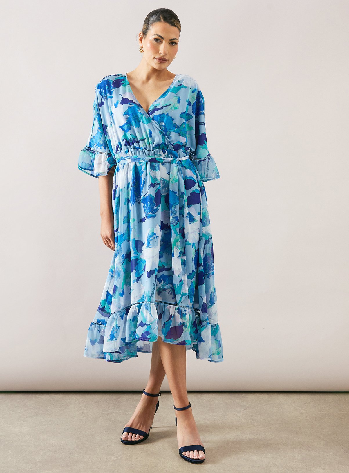 WALLIS Floral Drop Hem Frill Midi Dress 10