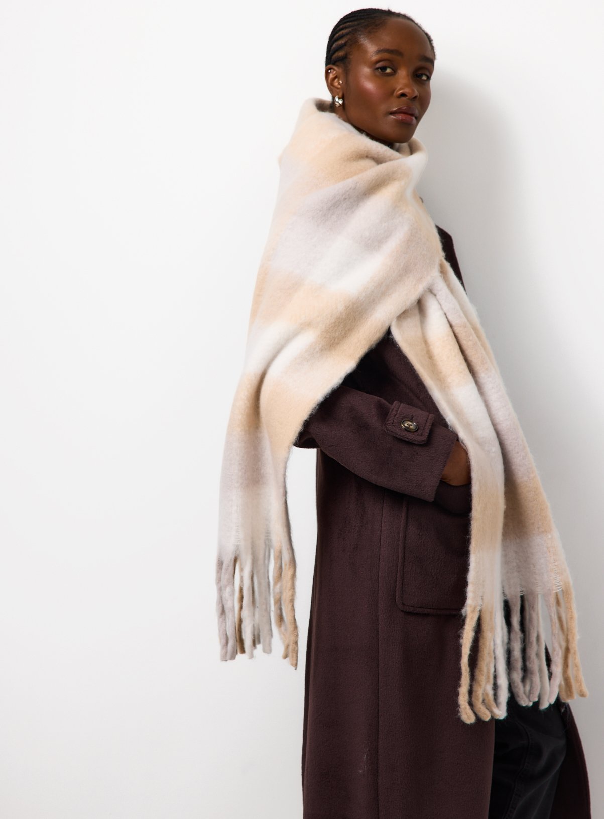 Neutral Check Heavyweight Scarf One Size