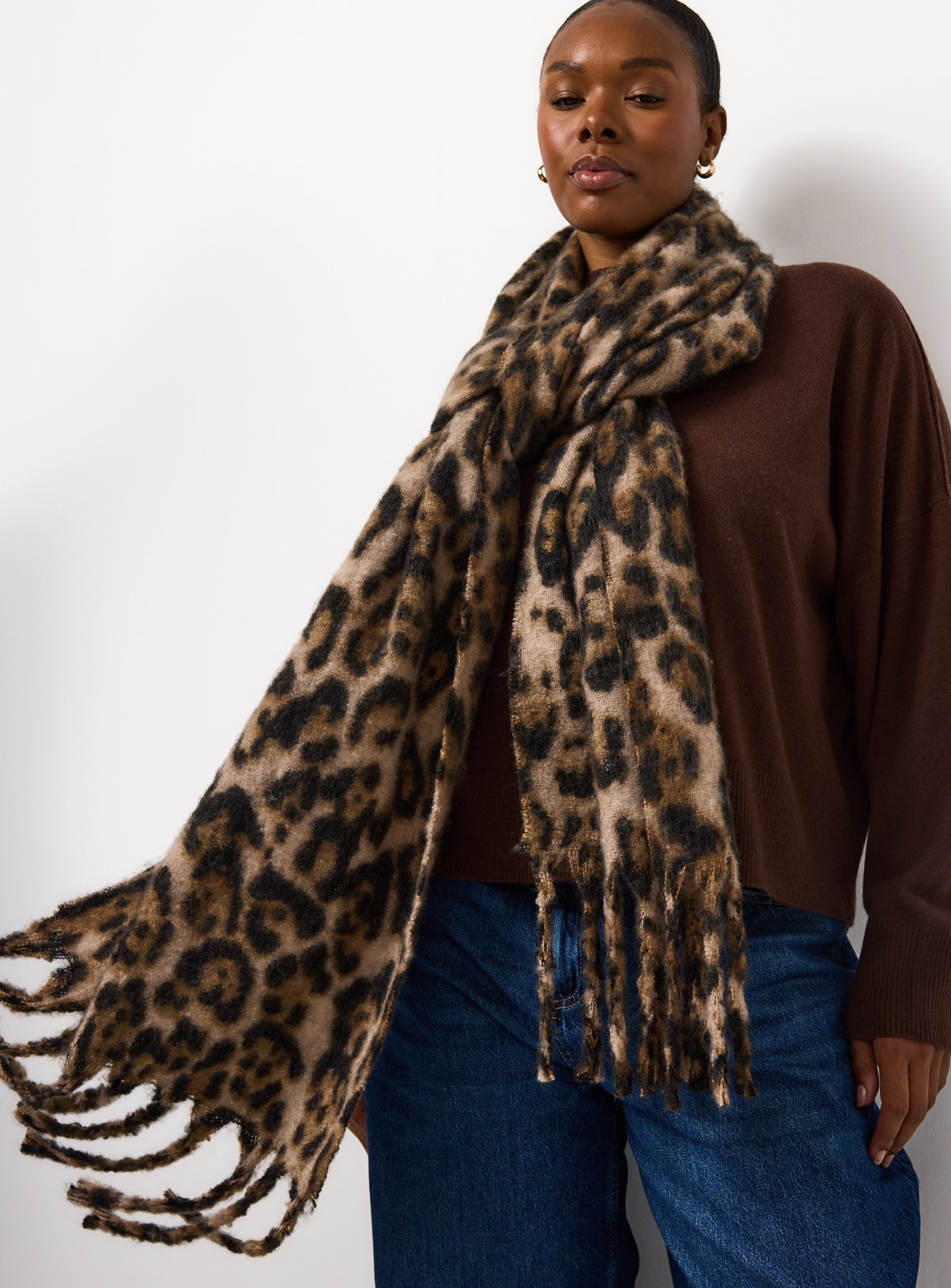 Brown Leopard Printed Heavyweight Scarf One Size