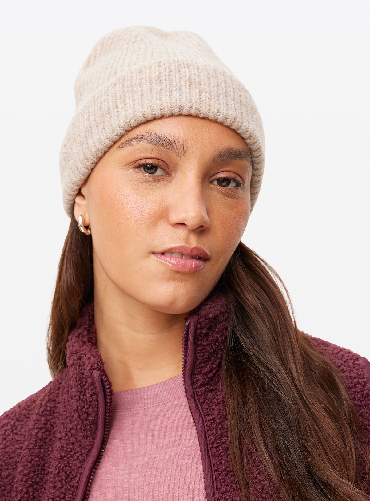 Oatmeal Marl Knitted Beanie Hat One Size